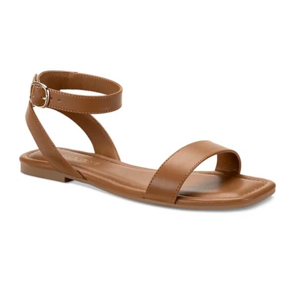 SUN STONE QUEBECC ANKLE-STRAP FLAT SANDAL COGNAC WOMENS SIZE 8.5M - Picture 1 of 9